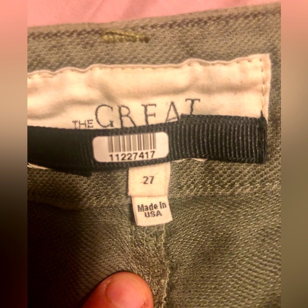 🌴🤩 THE GREAT OLIVE GREEN CROPPED PANTS W/ HEART ❤️ EMBROIDERY. SIZE 27🙌 - Picture 12 of 14